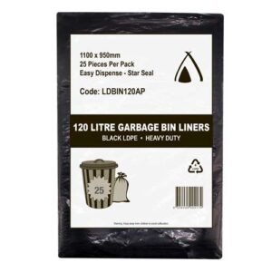 Huhtamaki All Purpose LDPE Garbage Bin Liner, 120L, Black