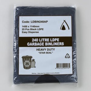Huhtamaki All Purpose LDPE Garbage Bin Liner, 240L, Black