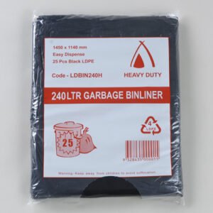 Huhtamaki Heavy Duty LDPE Garbage Bin Liner, 240L, Black